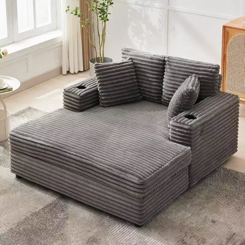 Übergroßer Chaiselongue-Sessel, 60 Polsterschlafsofa mit Zierkissen und Armlehnen, Cord-Schlafsofa fürs Wohnzimmer und Schlafzimmer
