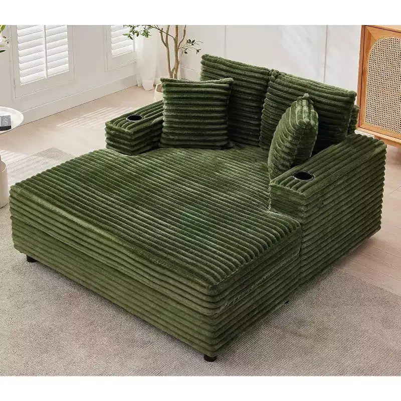 Übergroßer Chaiselongue-Sessel, 60 Polsterschlafsofa mit Zierkissen und Armlehnen, Cord-Schlafsofa fürs Wohnzimmer und Schlafzimmer