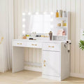 Schminktisch mit Spiegel - 3 Schubladen, 2 Ablagefächer, Schrank und offene Ablagen - Schminktisch aus Holz für Schlafzimmer oder Ankleidezimmer - Weiß