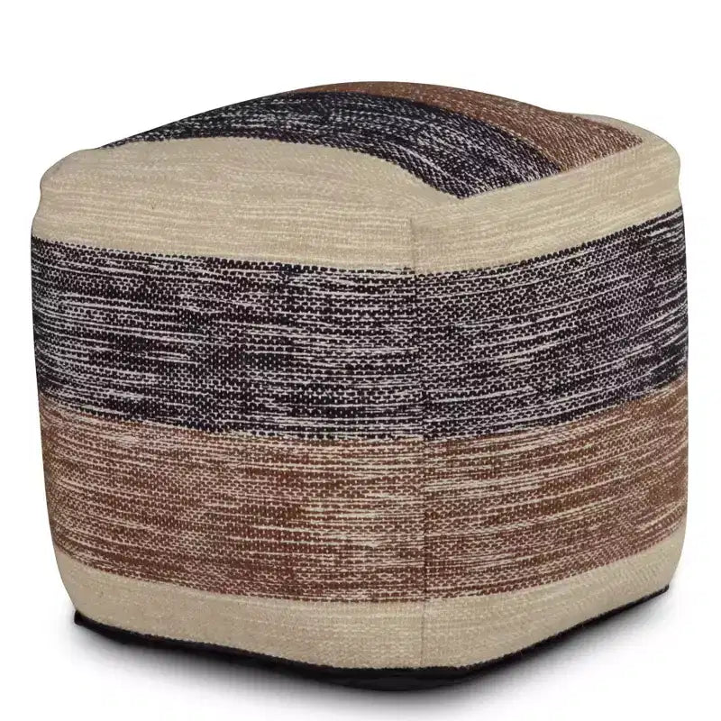 Quadratischer handgeflochtener Pouf, Beige/Braun/Schwarz
