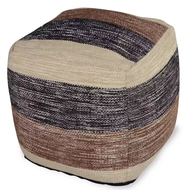 Quadratischer handgeflochtener Pouf, Beige/Braun/Schwarz