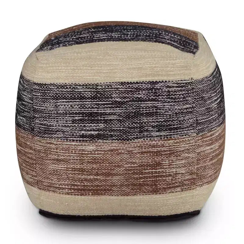 Quadratischer handgeflochtener Pouf, Beige/Braun/Schwarz