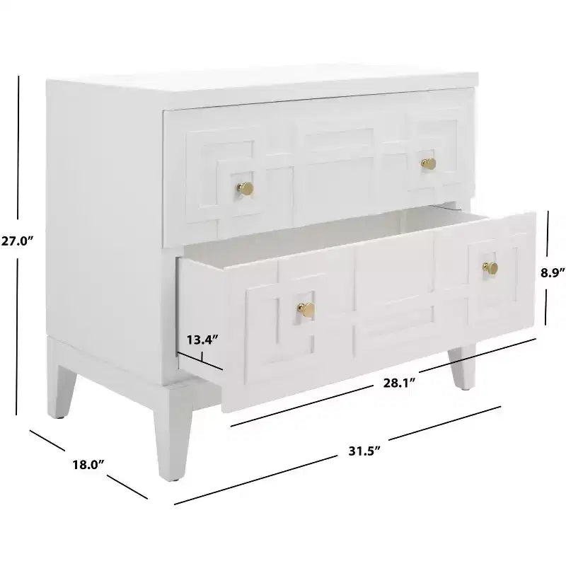 Mesita de noche con 2 cajones - NST6602 - blanca/dorada