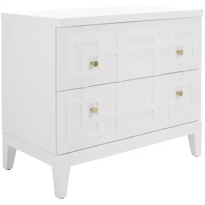 Mesita de noche con 2 cajones - NST6602 - blanca/dorada