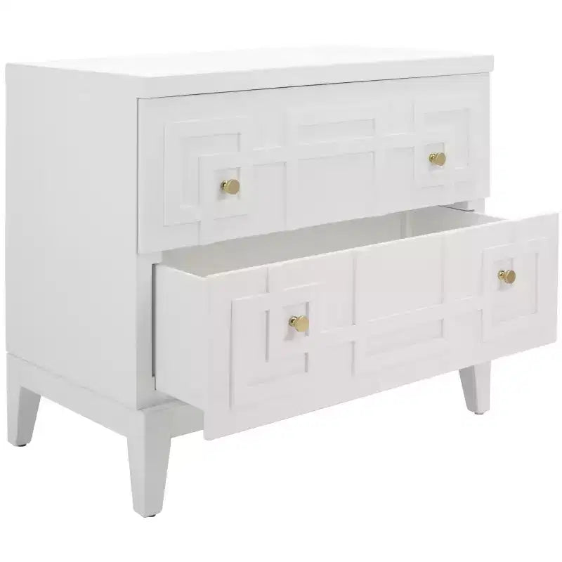 Mesita de noche con 2 cajones - NST6602 - blanca/dorada