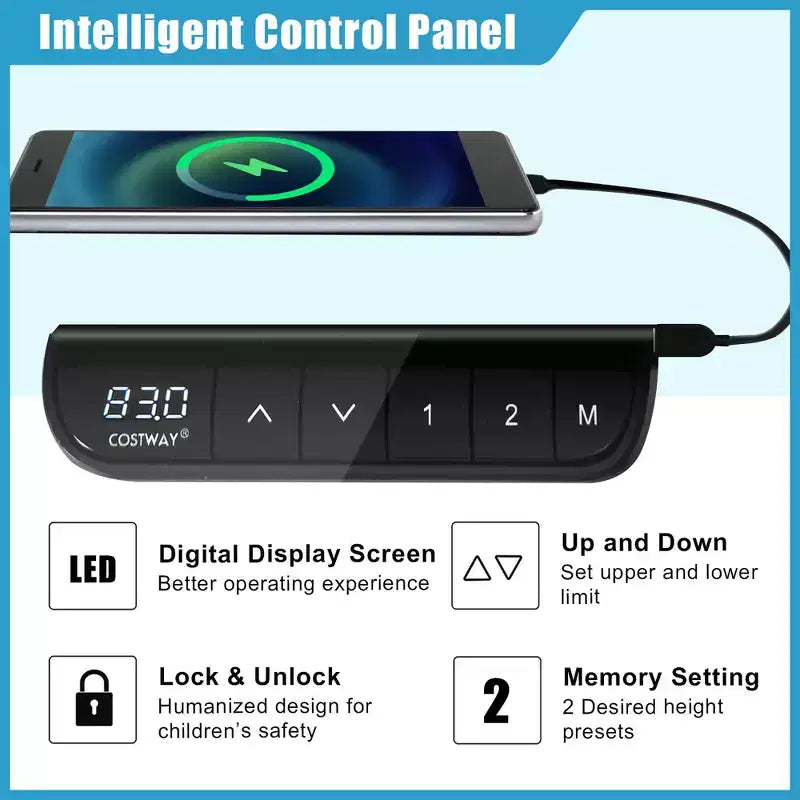 Escritorio de pie eléctrico de 48' con altura ajustable, panel de control y puerto USB, nogal rústico