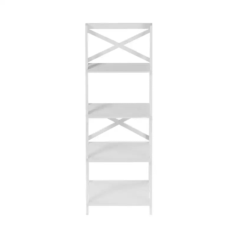Bibliothèque-échelle à 4 niveaux avec structure en X, bibliothèque autoportante, blanche